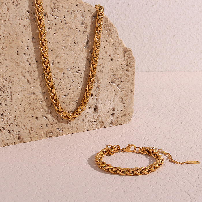 Estilo vintage estilo simples cor sólida chapeamento de aço inoxidável 18K banhado a ouro pulseiras colar