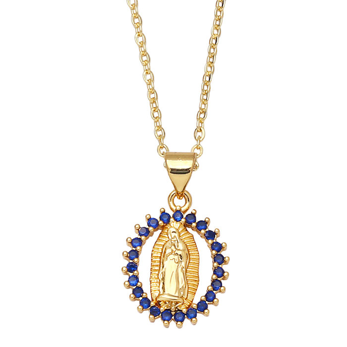 Fashion Copper Inlaid Zircon Virgin Mary Pendant Necklace Female