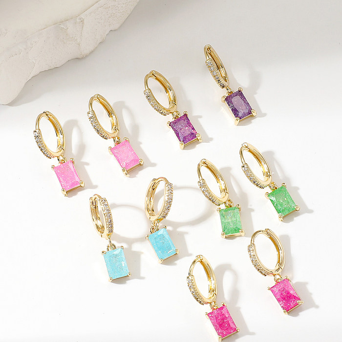 5 Pairs Simple Style Korean Style Rectangle Plating Inlay Copper Zircon Gold Plated Drop Earrings