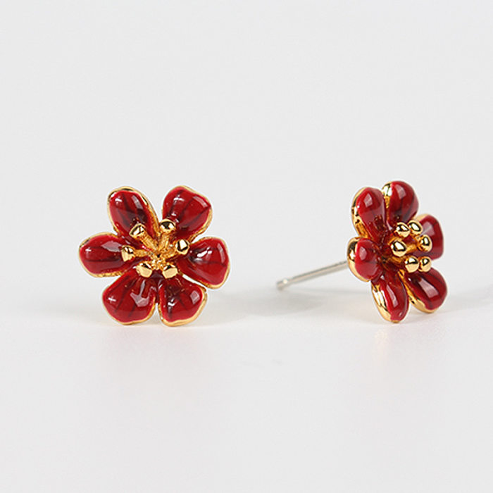 Simple Style Flower Copper Plating Ear Studs 1 Pair