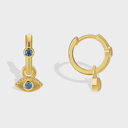 1 Paar Retro-Teufelsauge-Ohrringe mit Kupferbeschichtung und Inlay-Zirkon, 18 Karat vergoldet