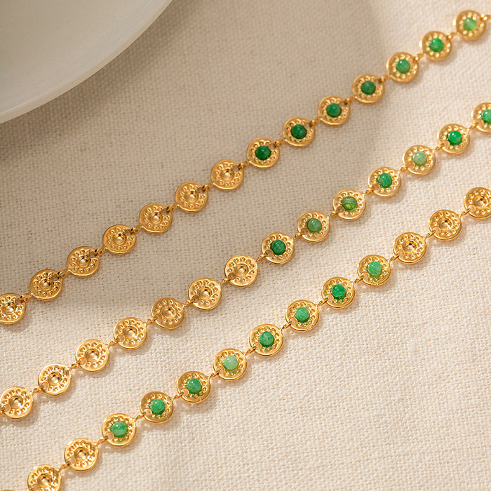 Elegant Round Stainless Steel Plating Inlay Gem 18K Gold Plated Bracelets Necklace