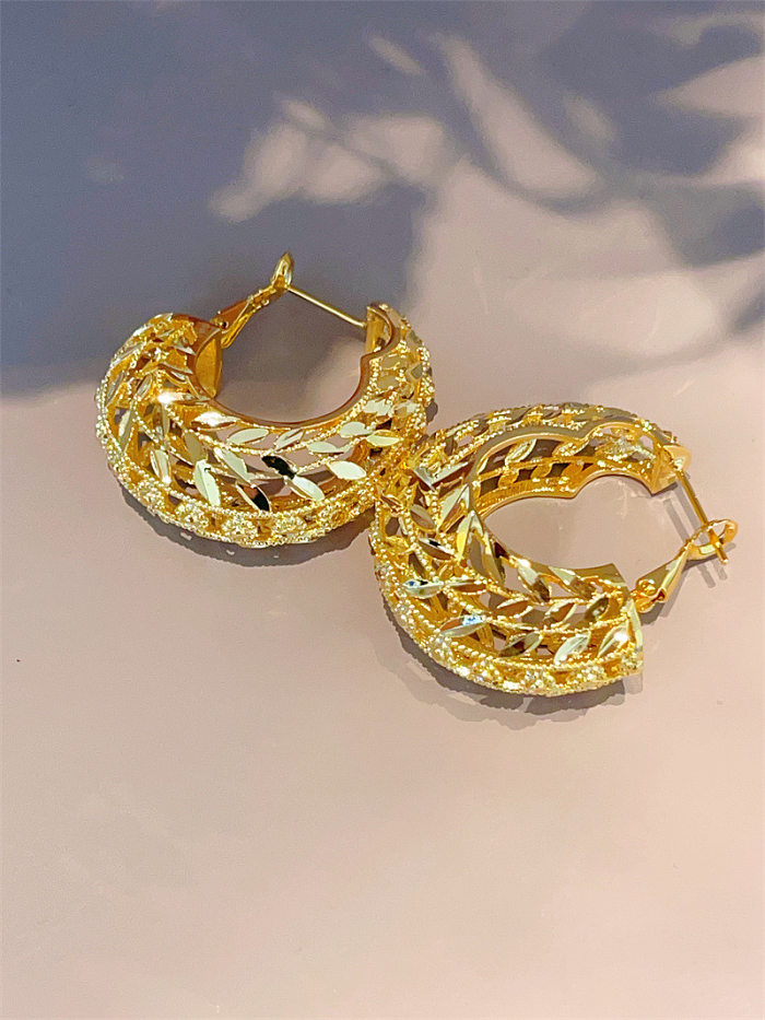 1 paire de boucles d'oreilles en cuivre plaqué feuilles géométriques, Style moderne et basique