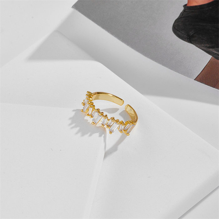 Moda jóias micro-conjunto zircão abertura em forma de onda anel ajustável feminino cobre