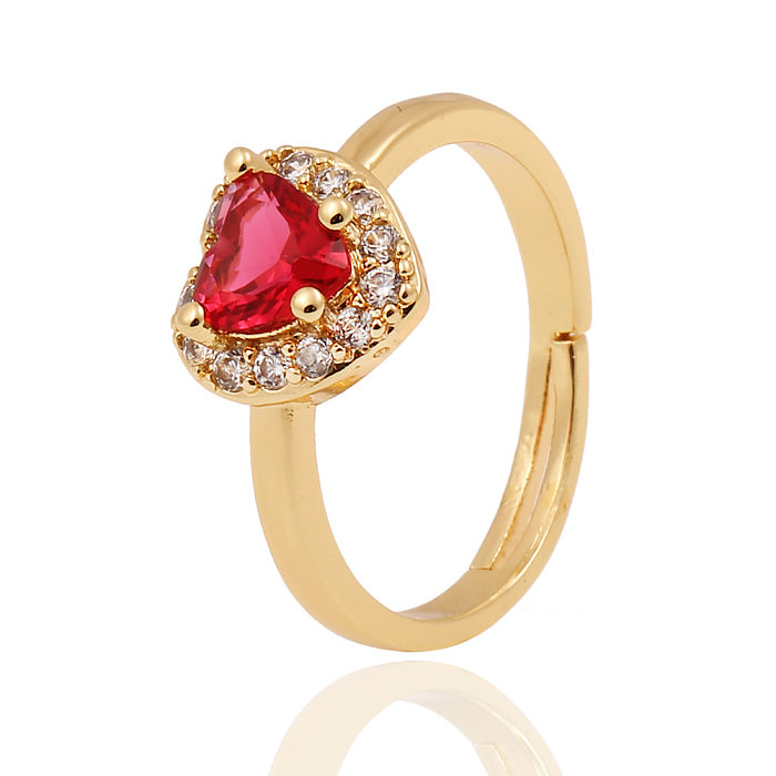Neuer Damen-Ring, verkupfertes Gold, herzförmiger Ring, einfacher Temperament-Schmuck