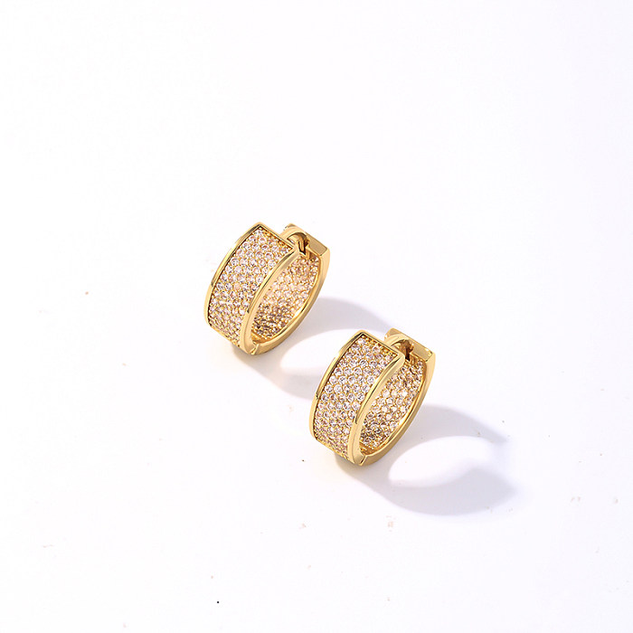 1 par básico simples estilo coreano geométrico redondo chapeamento incrustação de cobre zircão brincos banhados a ouro
