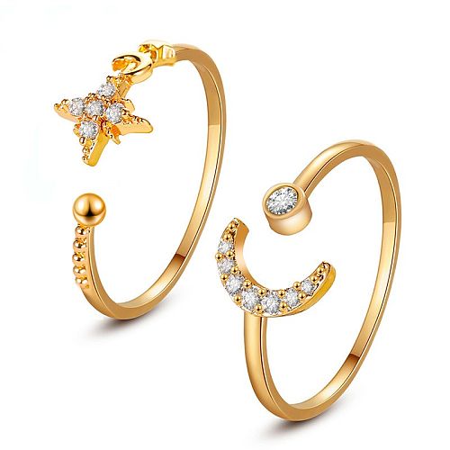 Venda quente simples estrela lua anel clássico abertura ajustável anel de dedo jóias por atacado