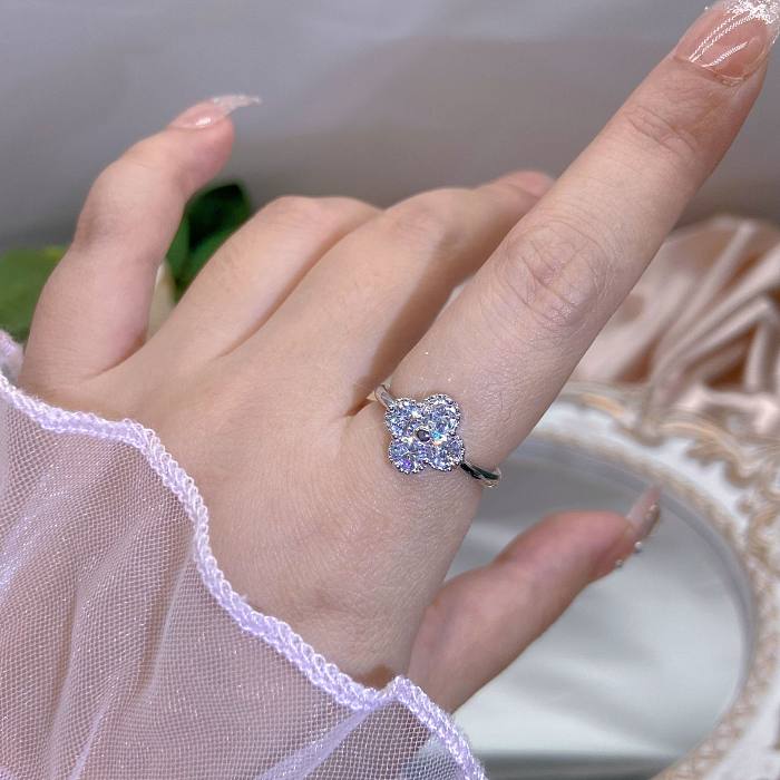 Simple Style Bow Knot Copper Plating Inlay Zircon Open Rings