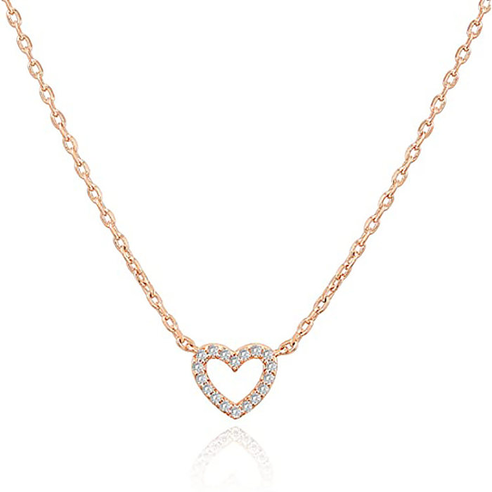 Sweet Heart Shape Copper Inlay Rhinestones Necklace