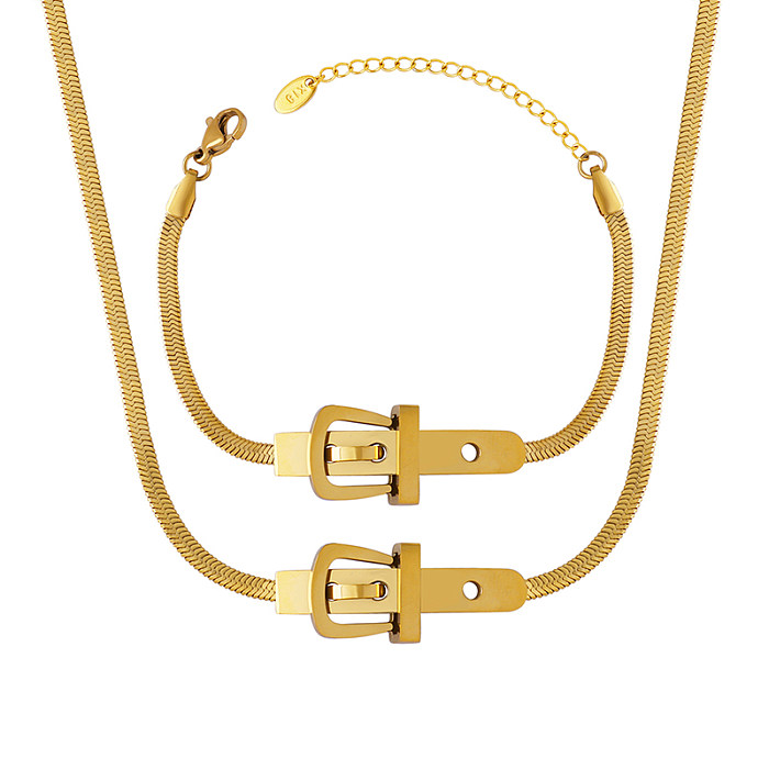 Großhandel 1 Stück einfache Stil Gürtelschnalle Titanstahl 18 Karat vergoldet Armbänder Halskette