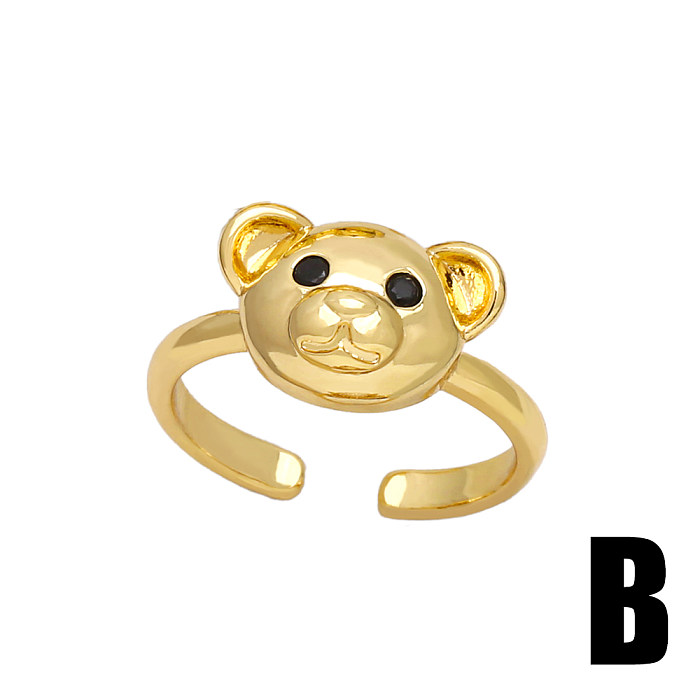 Offene Ringe mit süßem Bären-Kupfer-Inlay und 18-karätigem vergoldetem Zirkon