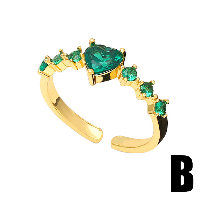 Mode émeraude Malachite vert Zircon vert diamant croix en forme de coeur bague en cuivre
