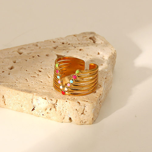 Novo Aço inoxidável 18k banhado a ouro impermeável cor esmalte amplo anel em forma de v