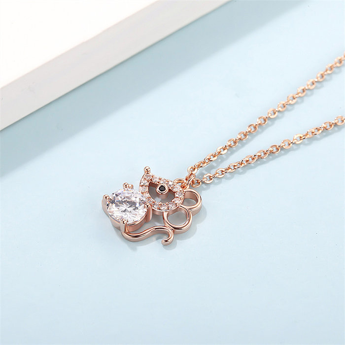 Simple Style Animal Mouse Copper Rose Gold Plated Silver Plated Zircon Pendant Necklace In Bulk