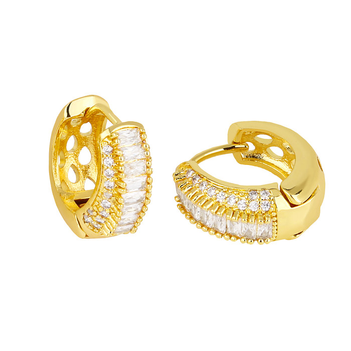 Fashion Round Copper Gold Plated Zircon Hoop Earrings 1 Pair