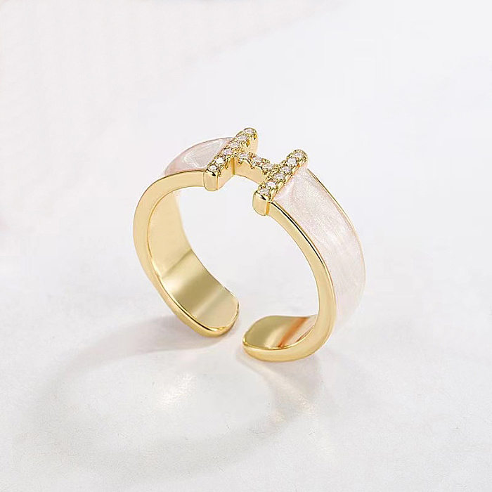 INS Style Simple Style Letter Copper Zircon Open Ring In Bulk