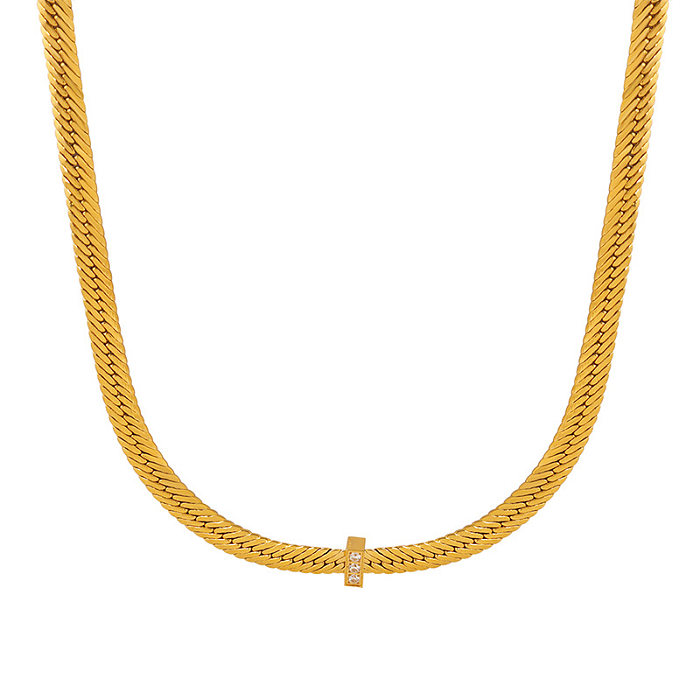 Modische, einfarbige Halskette aus Titanstahl mit Messingbeschichtung und Inlay-Zirkon-Halskette, 1 Stück