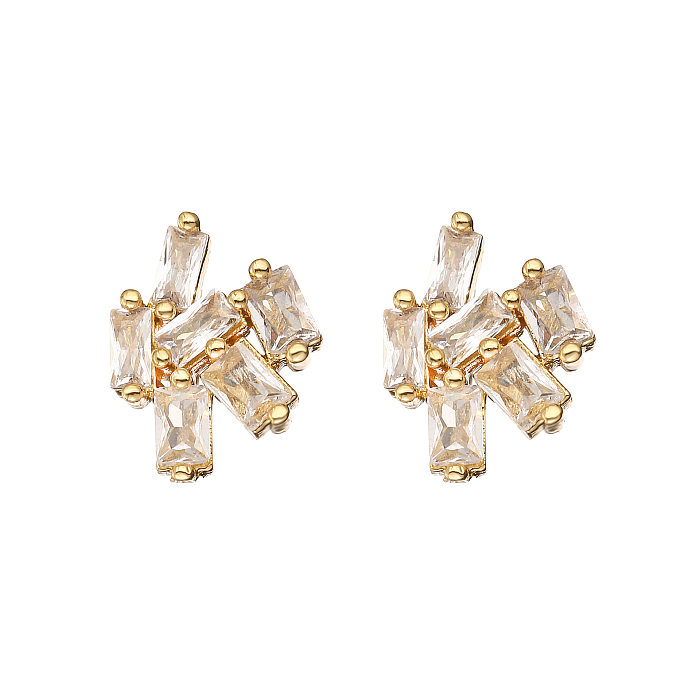 1 Pair Simple Style Square Inlay Copper Zircon Ear Studs