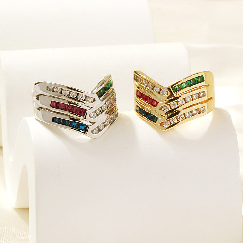 Elegante, glänzende, geometrische Verkupferungs-Inlay-Zirkon-18-Karat-vergoldete offene Ringe