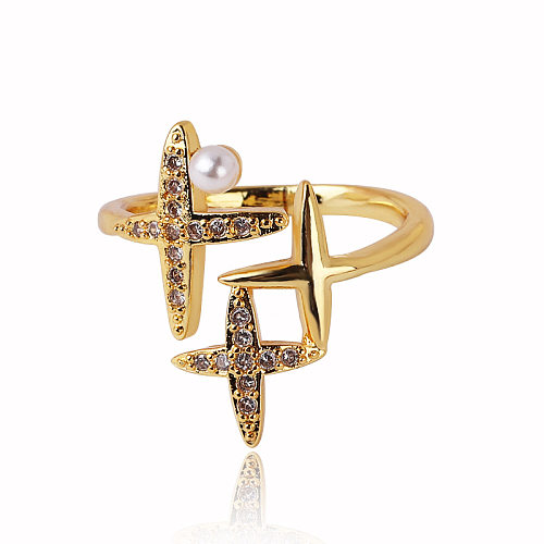 Anéis abertos de zircão com embutimento de cobre com estrela de tartaruga estilo simples estilo streetwear