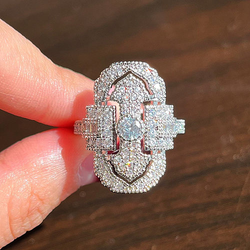 Fashion Geometric Copper Rings Inlaid Zircon Artificial Gemstones Copper Rings