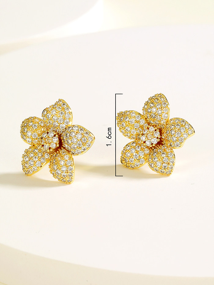 Art- und Weiseeinfache Blumen-Form-Überzugs-Kupfer-Ohrringe des Goldzirkon-18K
