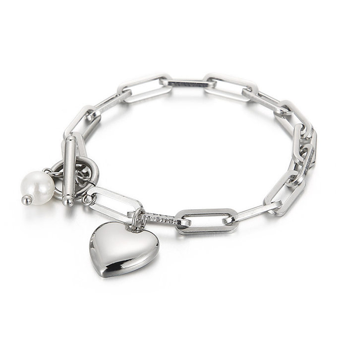 Mode en acier inoxydable coeur de pêche OT boucle collier Bracelet ensemble bijoux en gros