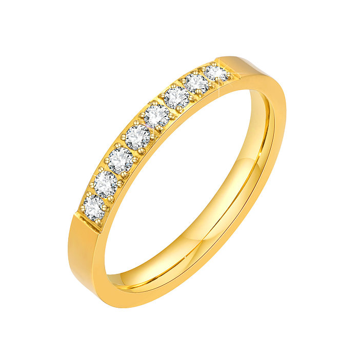 IG Style Simple Style Solid Color Stainless Steel Plating Inlay Zircon 18K Gold Plated Rings