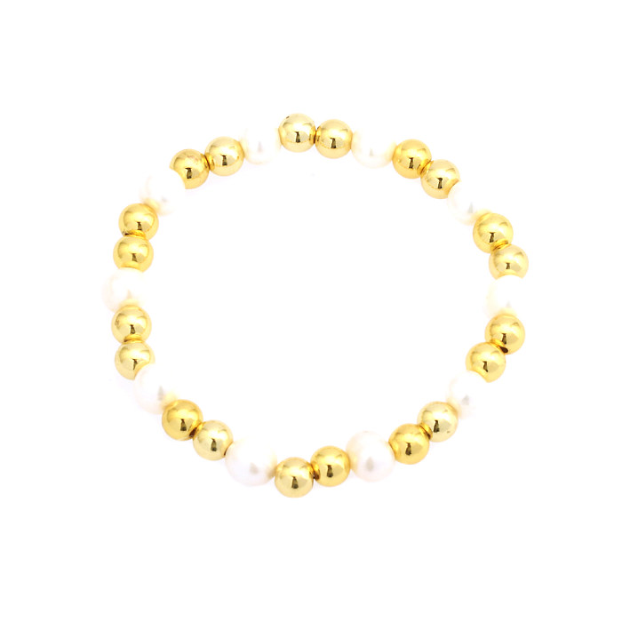 Retro Simple Style Irregular Round Freshwater Pearl Copper Plating 18K Gold Plated Bracelets