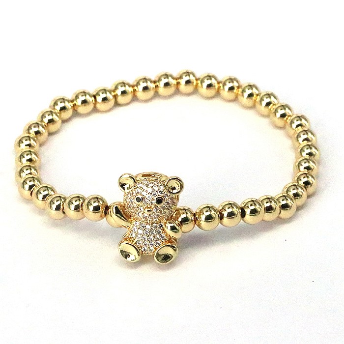 Elegant Hip-Hop Simple Style Bear Copper Plating Inlay Zircon Gold Plated Bracelets