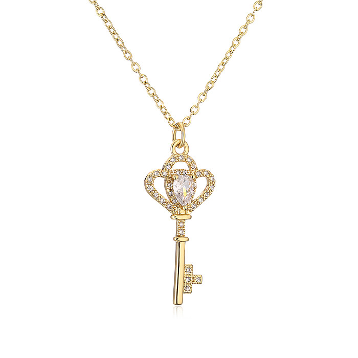 1 Piece Fashion Sun Key Copper Inlay Zircon Pendant Necklace