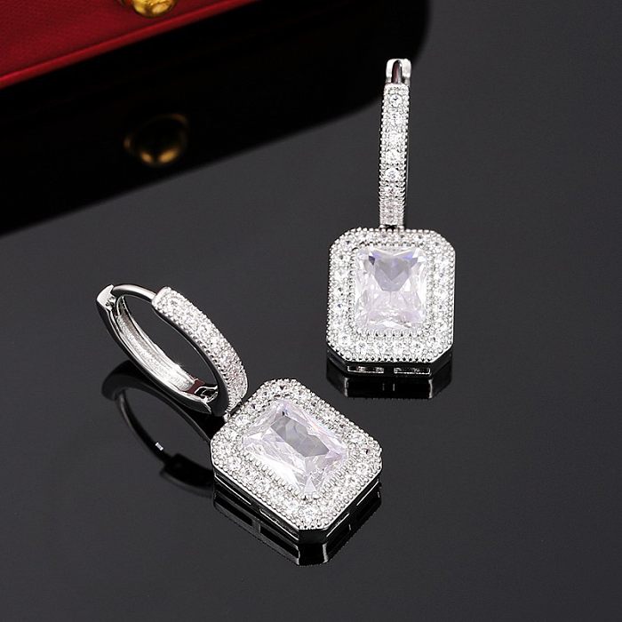 1 Pair Classic Style Square Inlay Copper Zircon Earrings