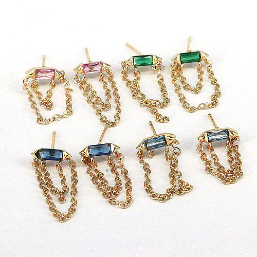 1 Pair Simple Style Square Copper Plating Inlay Zircon Earrings