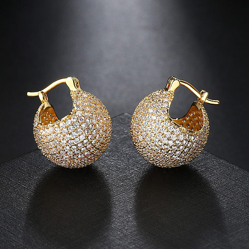 Hip-Hop Ball Copper Plating Inlay Zircon Earrings 1 Pair