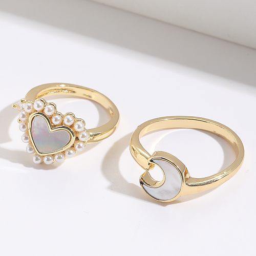 1 Piece Fashion Moon Heart Shape Copper Inlay Artificial Pearls Rings