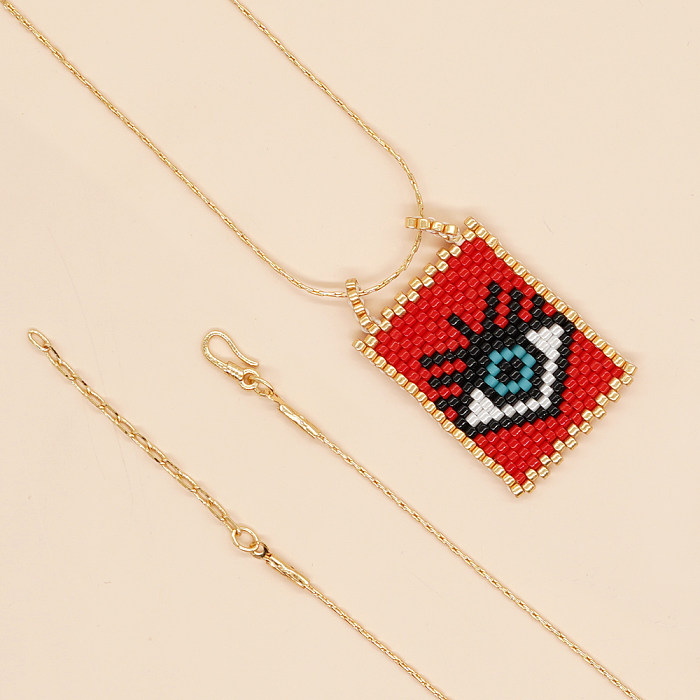 Retro Artistic Cross Devil'S Eye Heart Shape Glass Copper Beaded Braid Necklace