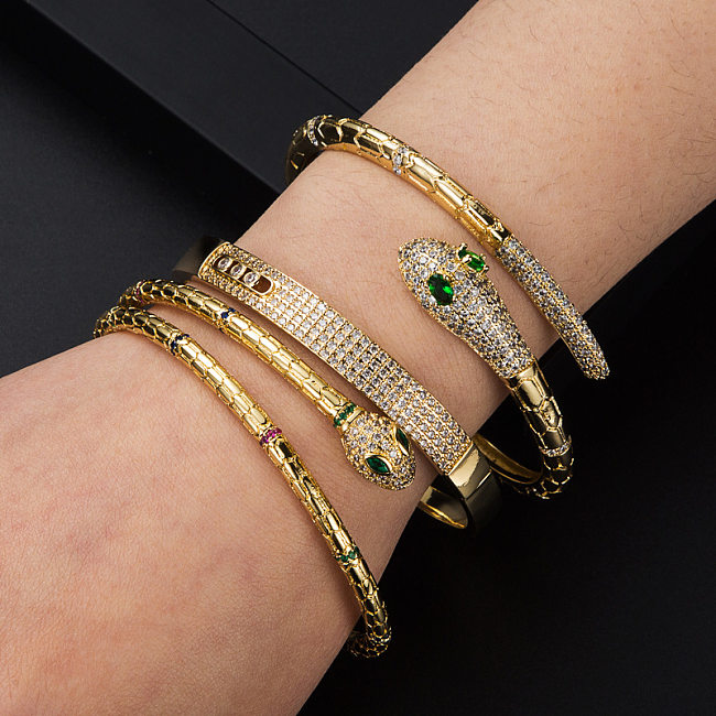 Exaggerated Copper Plated Real Gold Inlaid Zircon Snake-shaped Bracelet