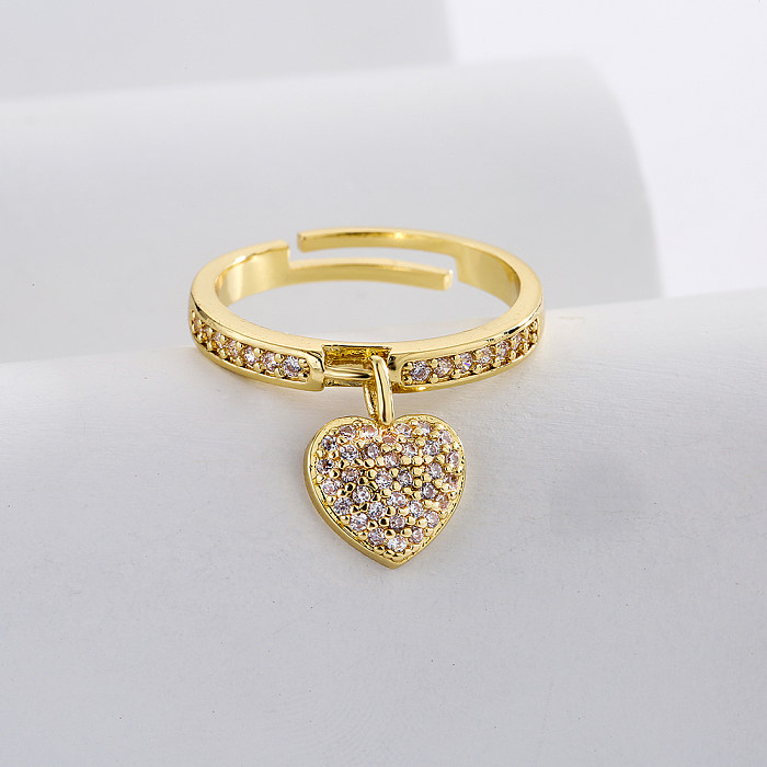 Simple Copper Gold Plated Micro Inlaid Zircon Heart Pendant Geometric Open Ring