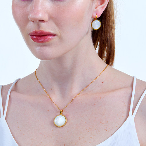 Fashion Simple Stainless Steel Electroplated 18K Gold Acrylic Round Studs Necklace Set