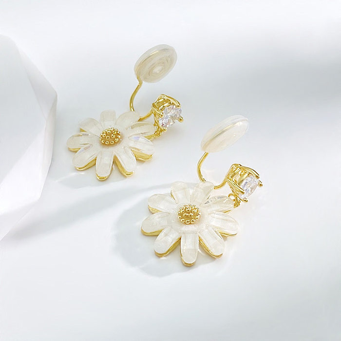 1 Pair IG Style Sweet Flower Plating Inlay Copper Resin Zircon 14K Gold Plated Ear Cuffs