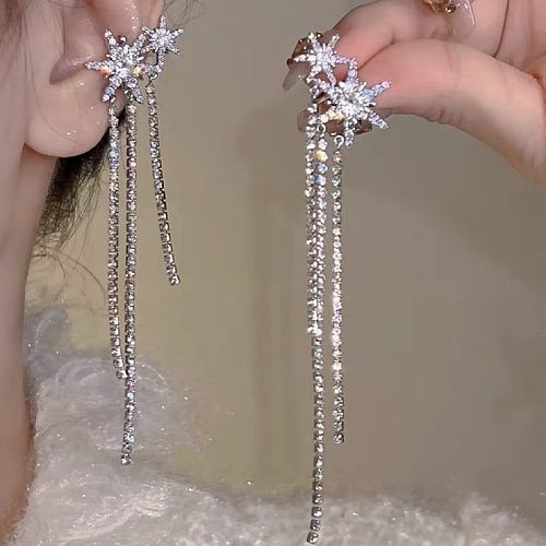 1 Pair Fairy Style Elegant Geometric Snowflake Plating Inlay Copper Zircon Drop Earrings