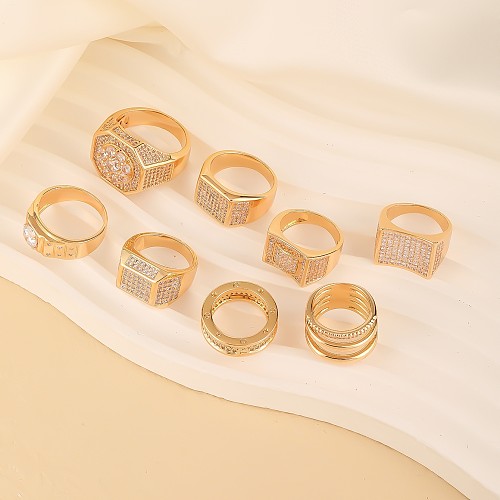 Simple Style Solid Color Copper Inlay Zircon Rings