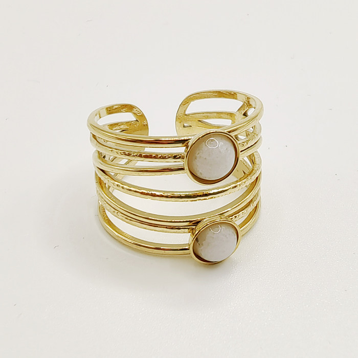 Simple Style Round Stainless Steel Titanium Steel Plating Inlay Natural Stone 18K Gold Plated Open Rings
