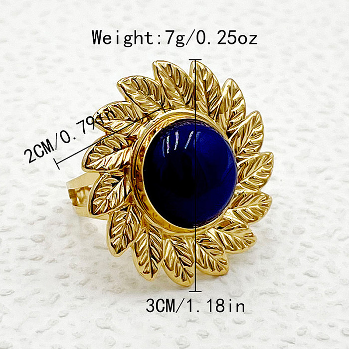 Wholesale Elegant Retro British Style Flower Stainless Steel Plating Inlay Gold Plated Artificial Gemstones Open Rings