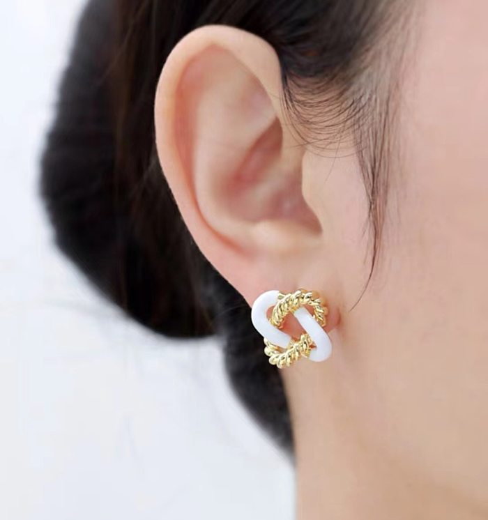 1 Pair Elegant Basic Lady Geometric Enamel Plating Copper Ear Studs
