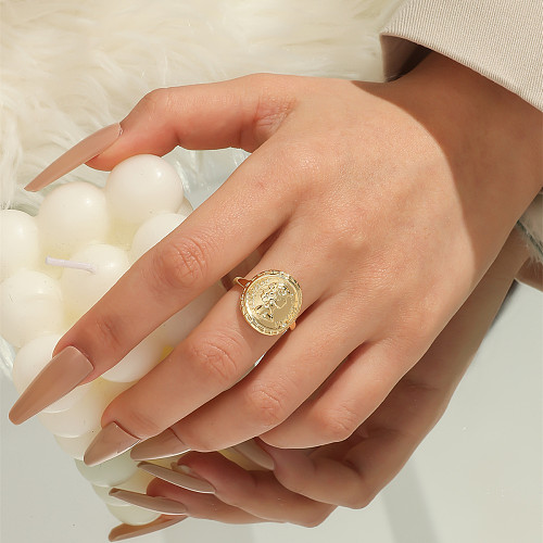 Offener Ring im INS-Stil, lässig, oval, verkupfert, 18 Karat vergoldet