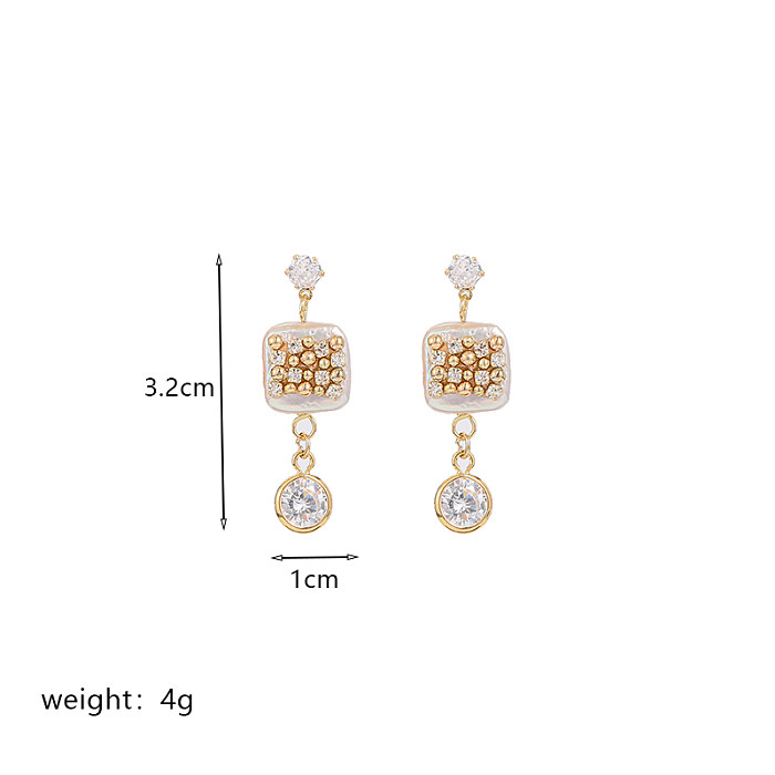 1 Pair IG Style Retro Square Water Droplets Heart Shape Plating Inlay Imitation Pearl Copper Artificial Rhinestones Zircon 18K Gold Plated Drop Earrings