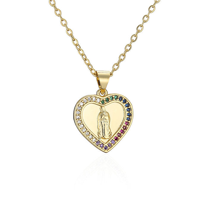 Retro Heart Virgin Mary Pendant White Zirconium Necklace