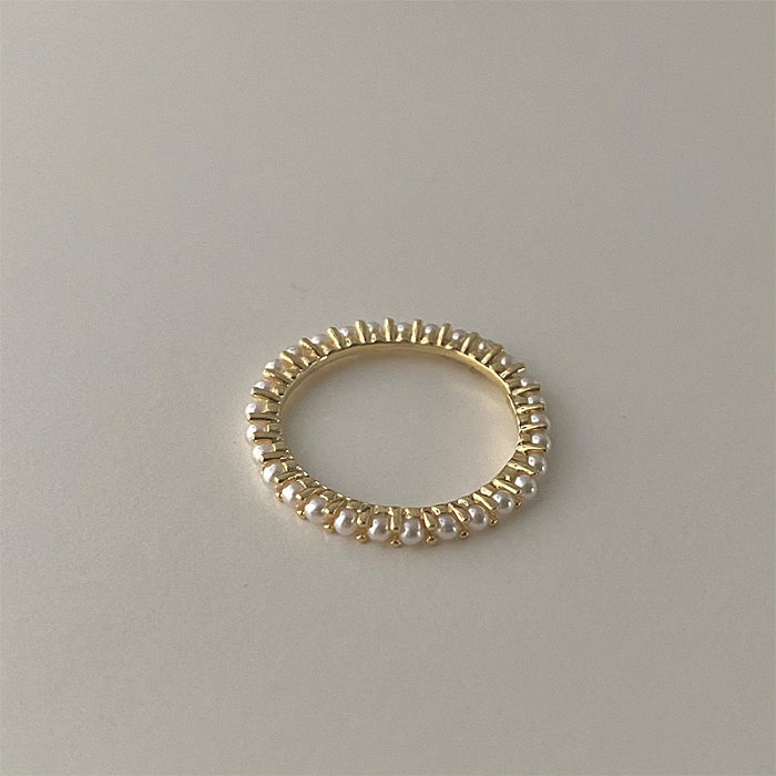 Anillos de perlas con incrustaciones de cobre redondos de estilo simple