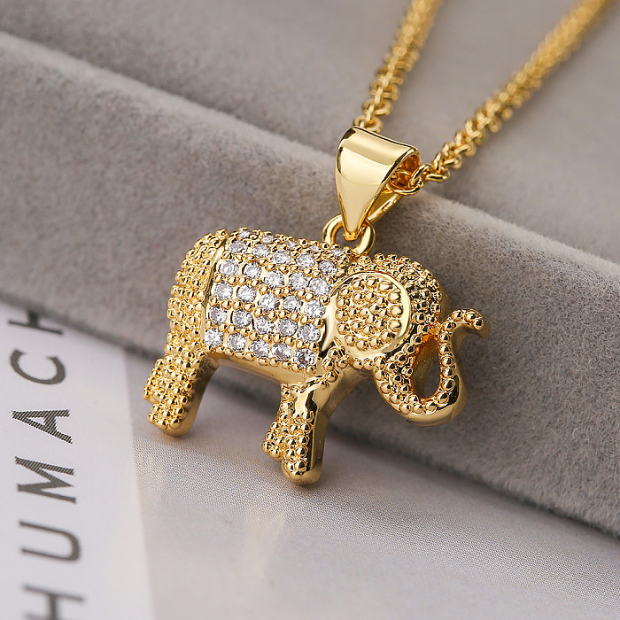 Simple Style Commute Elephant Copper 18K Gold Plated Zircon Pendant Necklace In Bulk